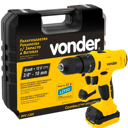 Parafusadeira A bateria Vonder 12v Com Impacto + Maleta de Transporte