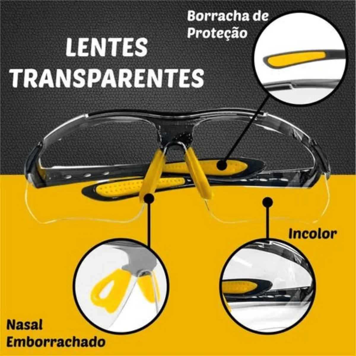 Óculos Segurança Incolor Esportivo Proteção UV Antirrisco