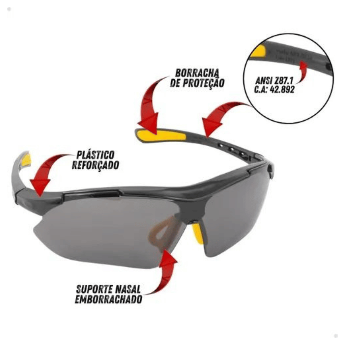 Óculos Segurança Incolor Esportivo Proteção UV Antirrisco
