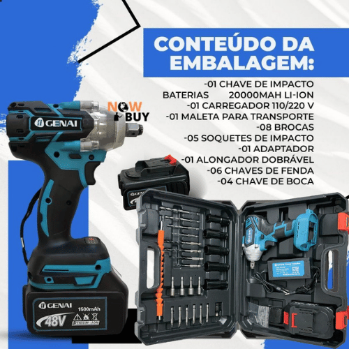Chave de Impacto a Bateria 48v Genai + Acessórios