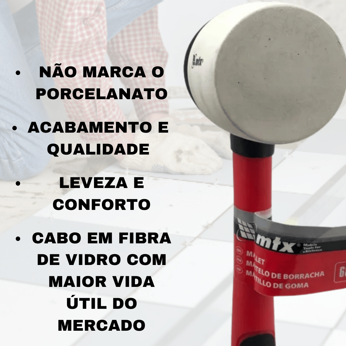 Martelo Borracha Branca mm g Cabo Fibra Vidro MTX