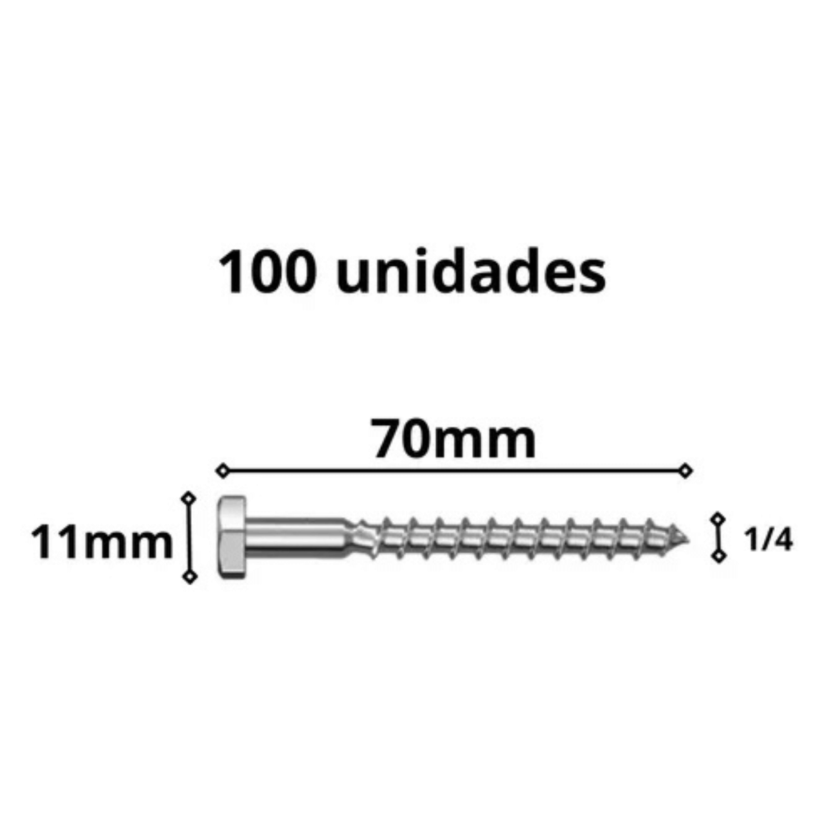 Parafuso Rosca Soberba Sextavado 1/4 x 70mm  100Pçs
