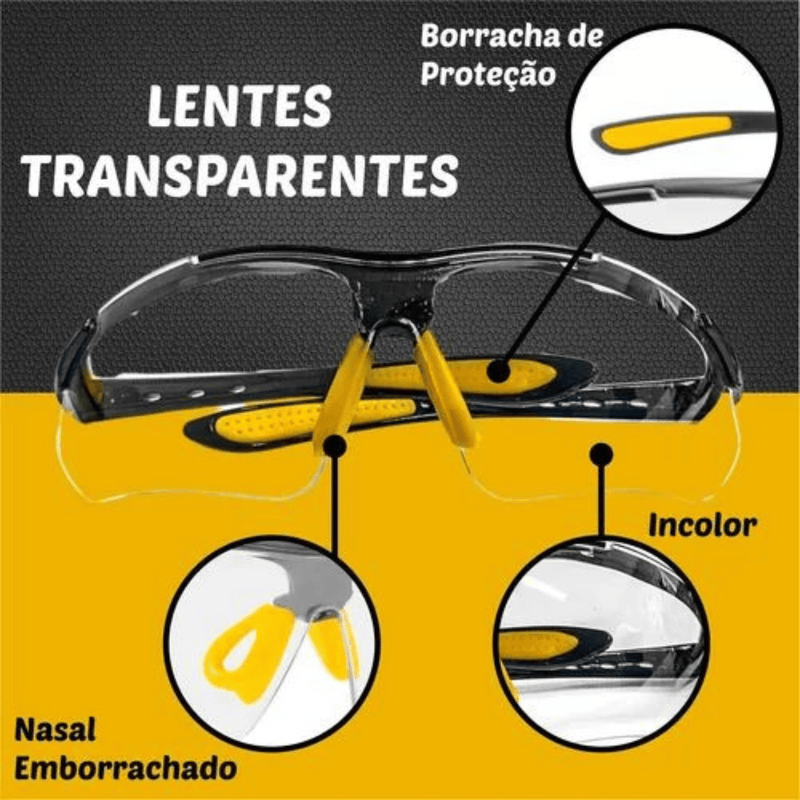 Óculos Segurança Incolor Esportivo Proteção UV Antirrisco